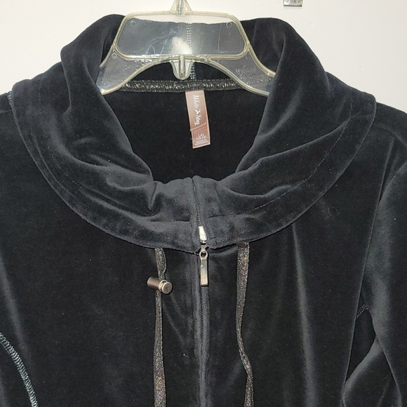White Stag Velour Zip Up Jacket Women Sz L Black Funnel Neck Y2K Active Cozygoth - Picture 4 of 9